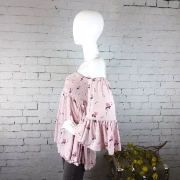 Free People Lana Off The Shoulder Smocked Top Pink - Picture 2 of 5